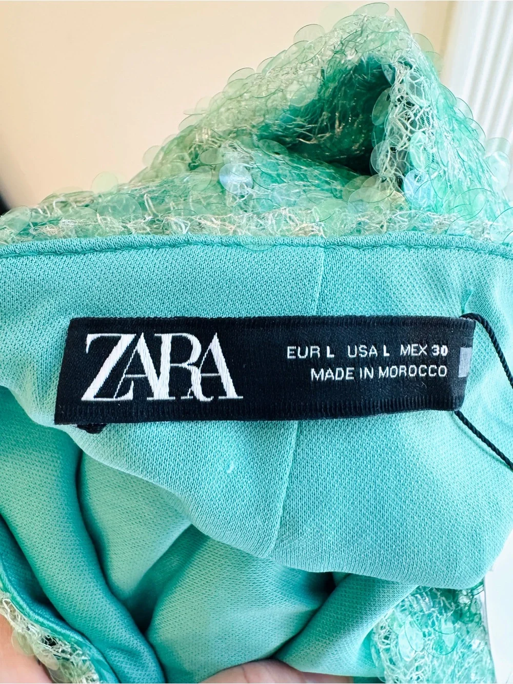 Zara NWT Sequined Sea Green Midi Skirt Size Large Occasions - Picture 2 of 16